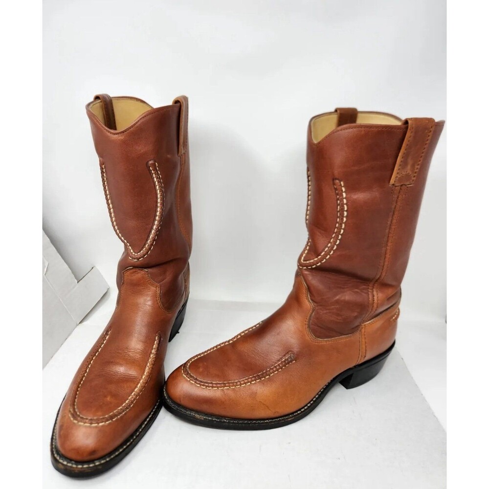 Vintage Nitro Tan Leather Western Cowboy Stitched Boot Men 8 Steel Toe Insulated